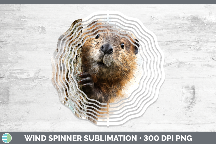 Beaver Woodland Tree Peek Wind Spinner Sublimation Design