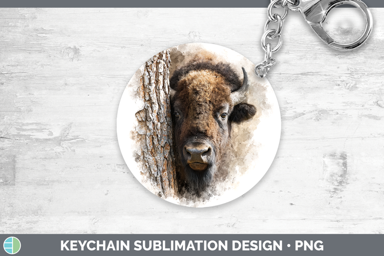 Bison Woodland Tree Peek Keychain Sublimation Design