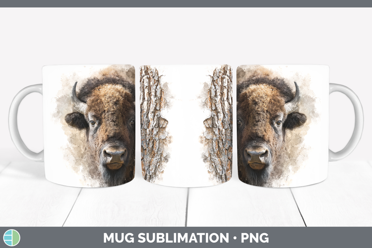 Bison Woodland Tree Peek Mug Wrap Sublimation Design
