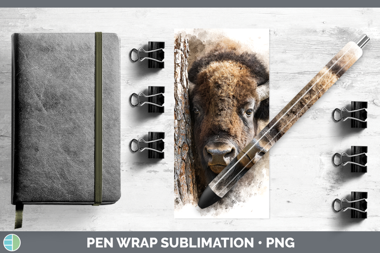 Bison Woodland Tree Peek Pen Wrap Sublimation Design