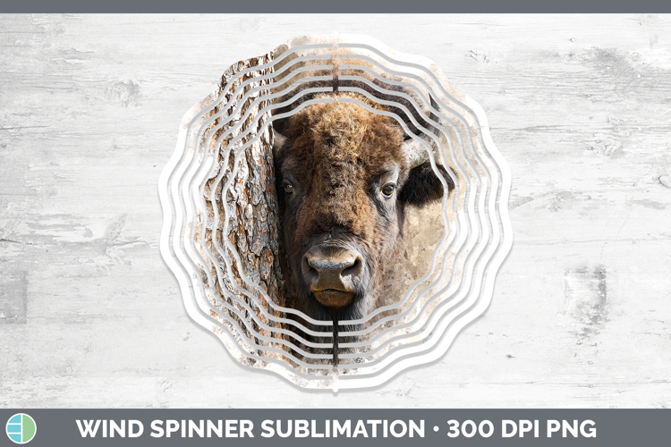 Bison Woodland Tree Peek Wind Spinner Sublimation Design