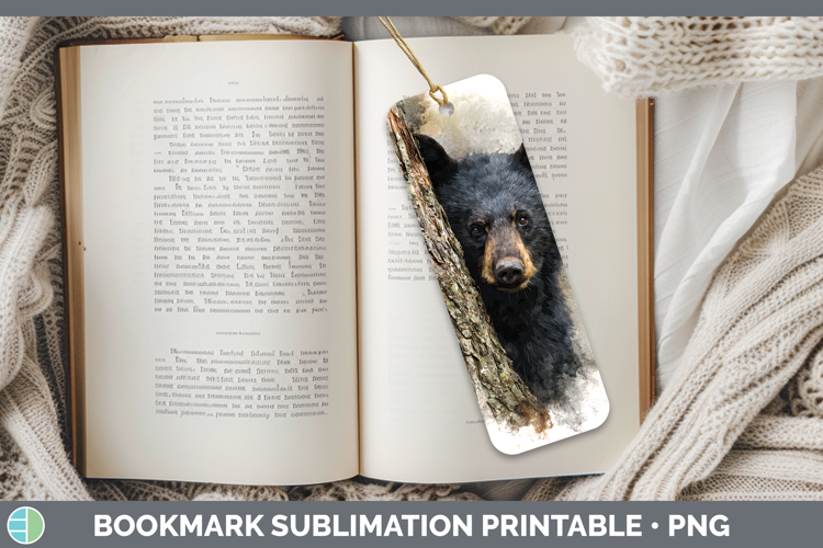 Black Bear Woodland Tree Peek Bookmark Sublimation Design