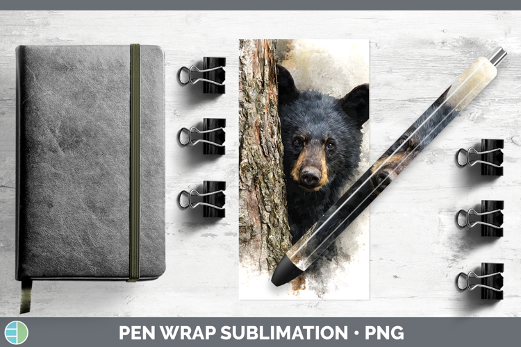 Black Bear Woodland Tree Peek Pen Wrap Sublimation Design