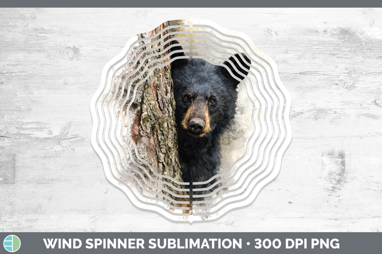Black Bear Woodland Tree Peek Wind Spinner Sublimation Desig