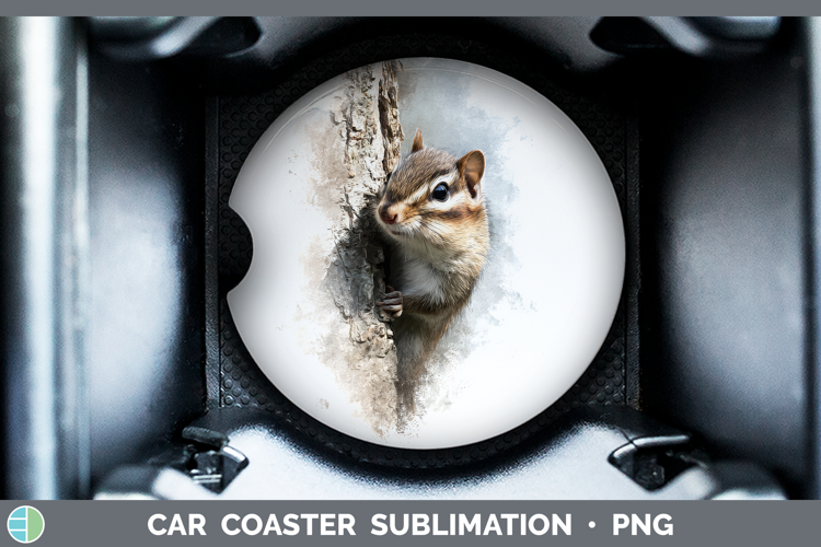 Chipmunk Woodland Tree Peek Car Coaster Sublimation Design