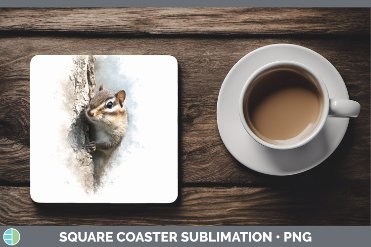 Chipmunk Woodland Tree Peek Square Coaster Sublimation Desig
