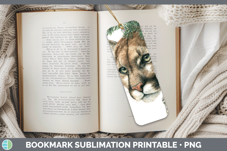 Cougar Woodland Tree Peek Bookmark Sublimation Design