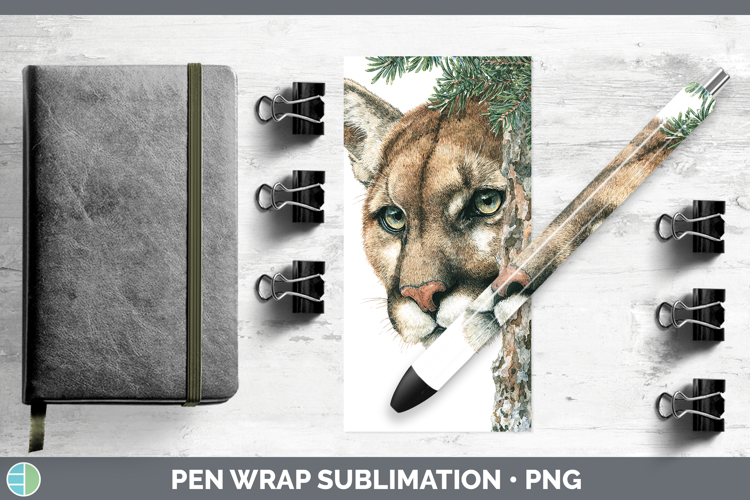 Cougar Woodland Tree Peek Pen Wrap Sublimation Design