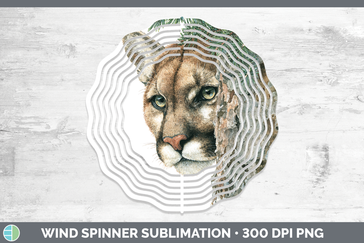 Cougar Woodland Tree Peek Wind Spinner Sublimation Design