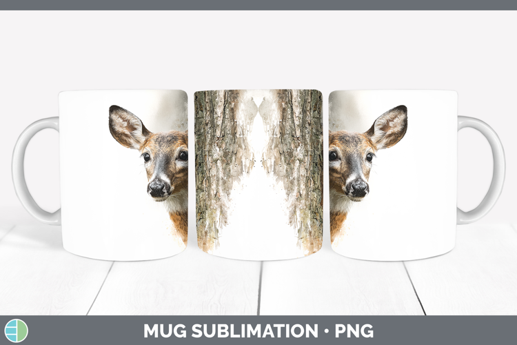 Deer Woodland Tree Peek Mug Wrap Sublimation Design