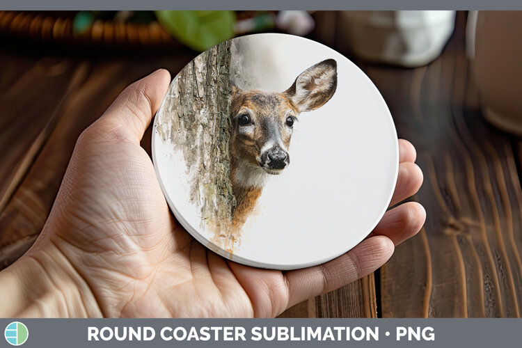 GorgeousWoodland Tree Peek Round Coaster design.