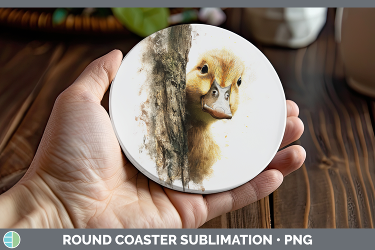 Duck Woodland Tree Peek Round Coaster Sublimation Design
