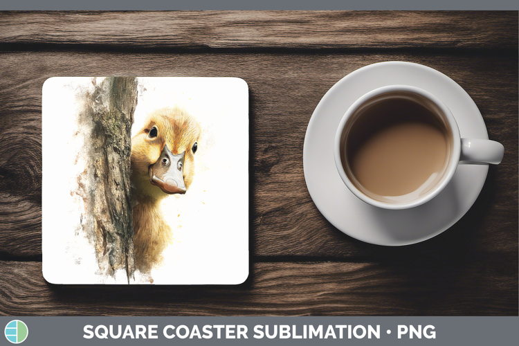 Duck Woodland Tree Peek Square Coaster Sublimation Design