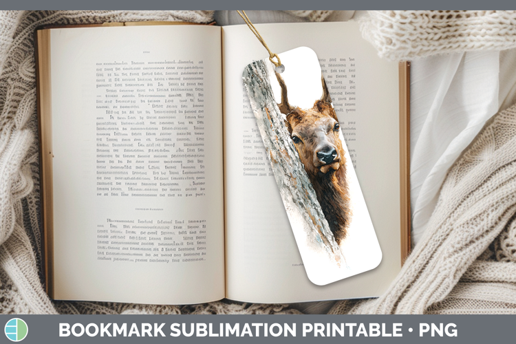 Elk Woodland Tree Peek Bookmark Sublimation Design