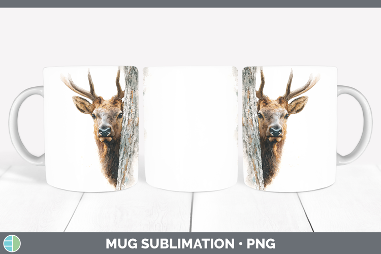 Elk Woodland Tree Peek Mug Wrap Sublimation Design