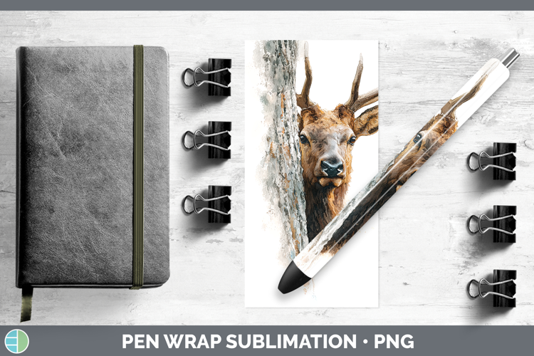 Elk Woodland Tree Peek Pen Wrap Sublimation Design