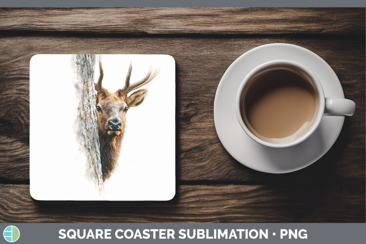 GorgeousWoodland Tree Peek Square Coaster design.