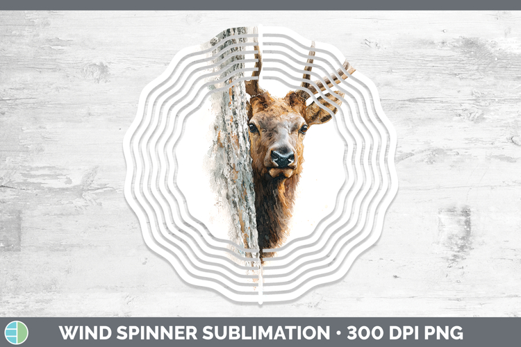 Elk Woodland Tree Peek Wind Spinner Sublimation Design