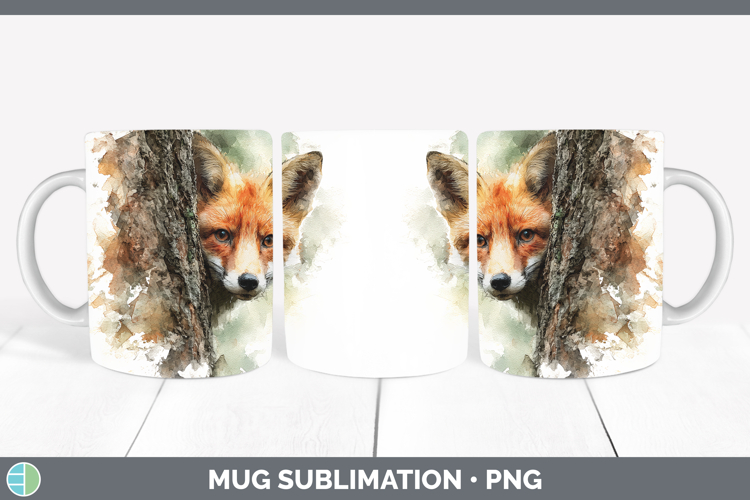 Fox Woodland Tree Peek Mug Wrap Sublimation Design