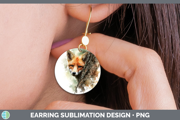 Fox Woodland Tree Peek Round Earrings Sublimation Design