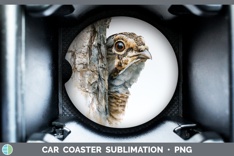 Grouse Woodland Tree Peek Car Coaster Sublimation Design