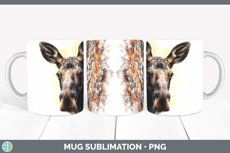 Moose Woodland Tree Peek Mug Wrap Sublimation Design