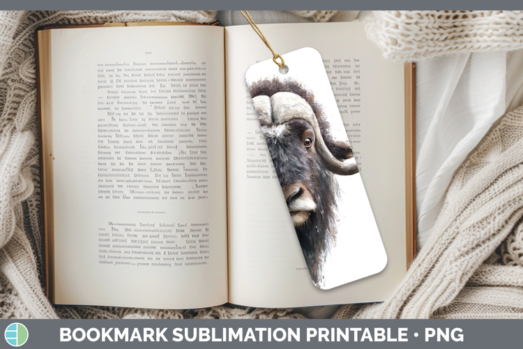 Musk Ox Woodland Tree Peek Bookmark Sublimation Design