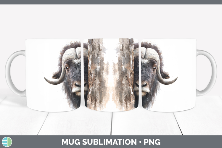 Musk Ox Woodland Tree Peek Mug Wrap Sublimation Design