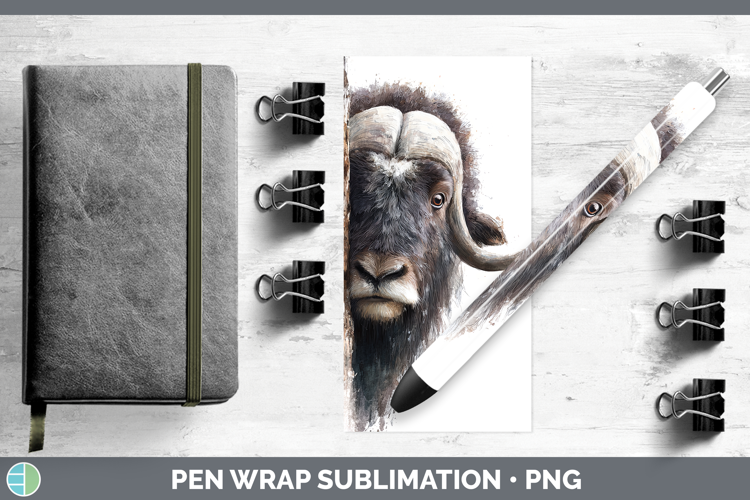 Musk Ox Woodland Tree Peek Pen Wrap Sublimation Design