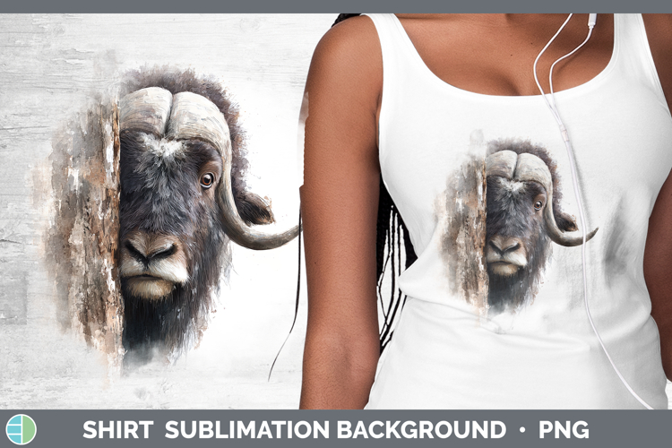 Musk Ox Woodland Tree Peek Shirt Sublimation Design
