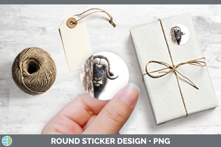 Musk Ox Woodland Tree Peek Stickers Design