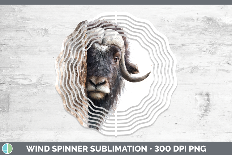 Musk Ox Woodland Tree Peek Wind Spinner Sublimation Design