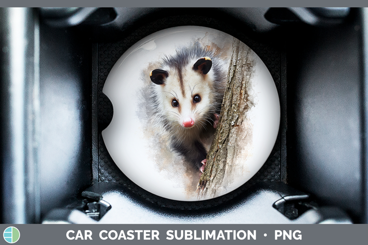 Opossum Woodland Tree Peek Car Coaster Sublimation Design