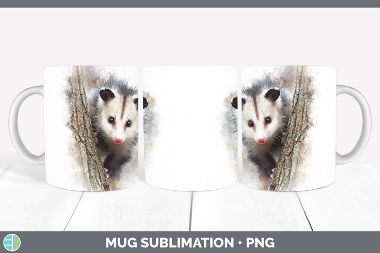Opossum Woodland Tree Peek Mug Wrap Sublimation Design