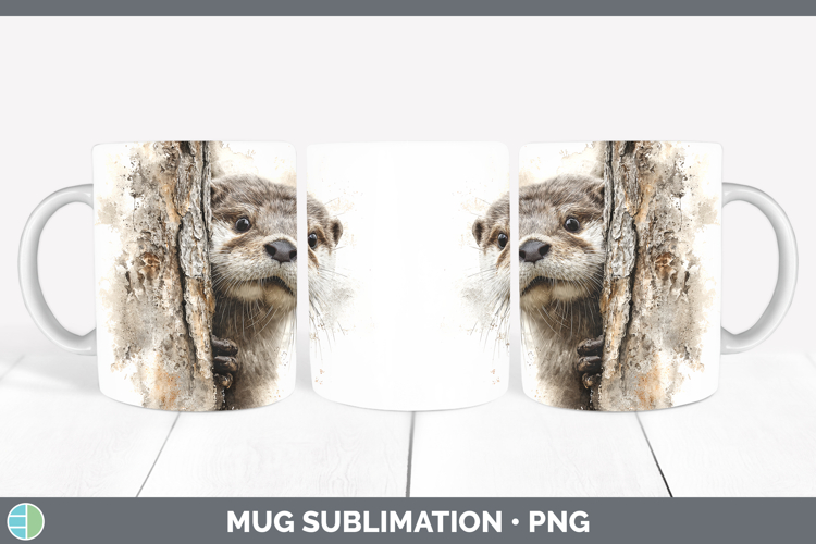 Otter Woodland Tree Peek Mug Wrap Sublimation Design