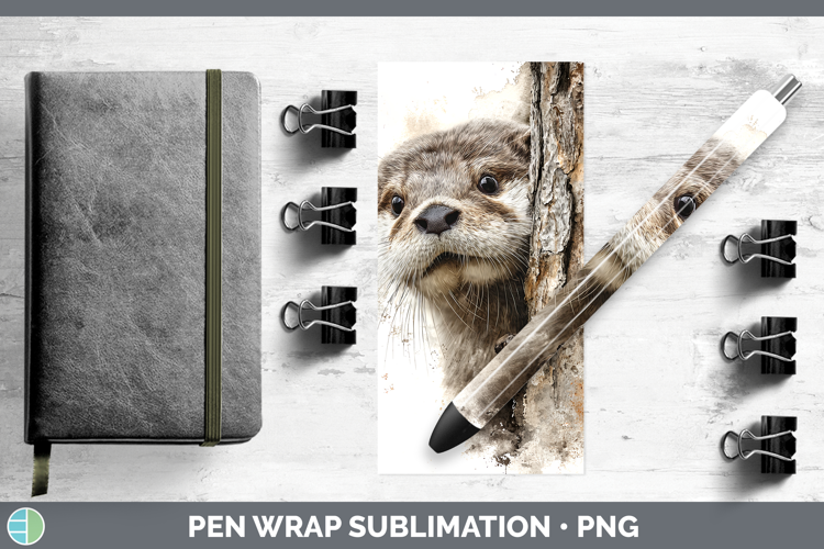Otter Woodland Tree Peek Pen Wrap Sublimation Design