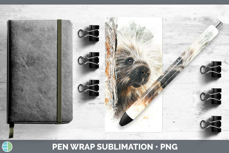 Porcupine Woodland Tree Peek Pen Wrap Sublimation Design