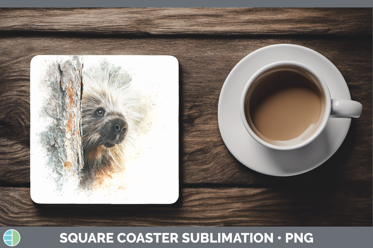 Porcupine Woodland Tree Peek Square Coaster Sublimation Desi