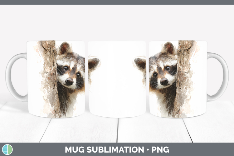 Raccoon Woodland Tree Peek Mug Wrap Sublimation Design
