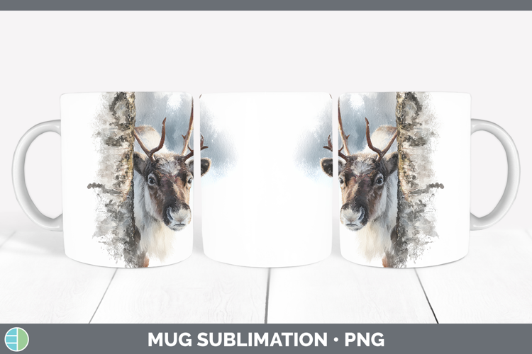 Reindeer Woodland Tree Peek Mug Wrap Sublimation Design