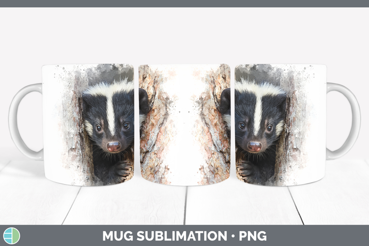 Skunk Woodland Tree Peek Mug Wrap Sublimation Design