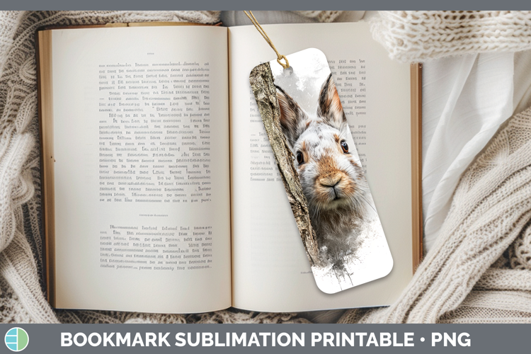 Snowshoe Hare Woodland Tree Peek Bookmark Sublimation Design