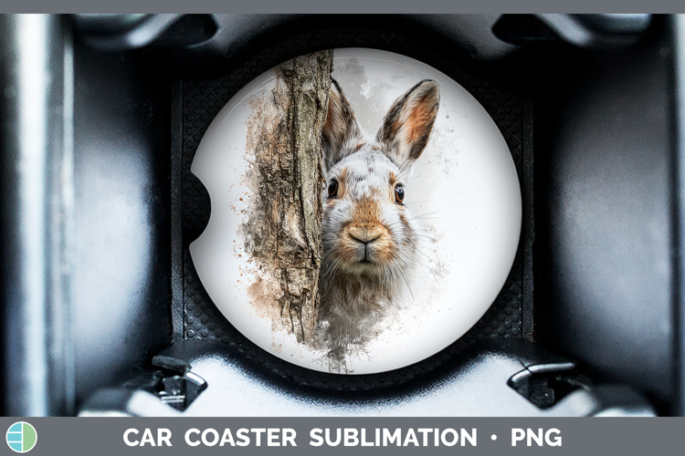 Snowshoe Hare Woodland Tree Peek Car Coaster Sublimation Des