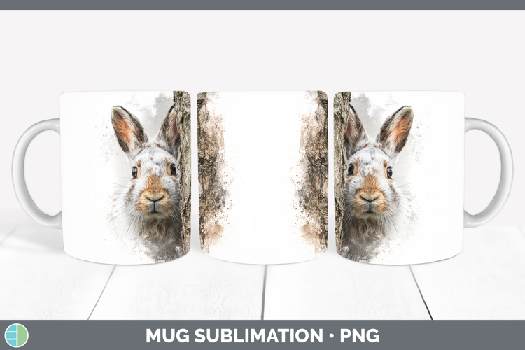 Snowshoe Hare Woodland Tree Peek Mug Wrap Sublimation Design