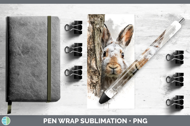 Snowshoe Hare Woodland Tree Peek Pen Wrap Sublimation Design