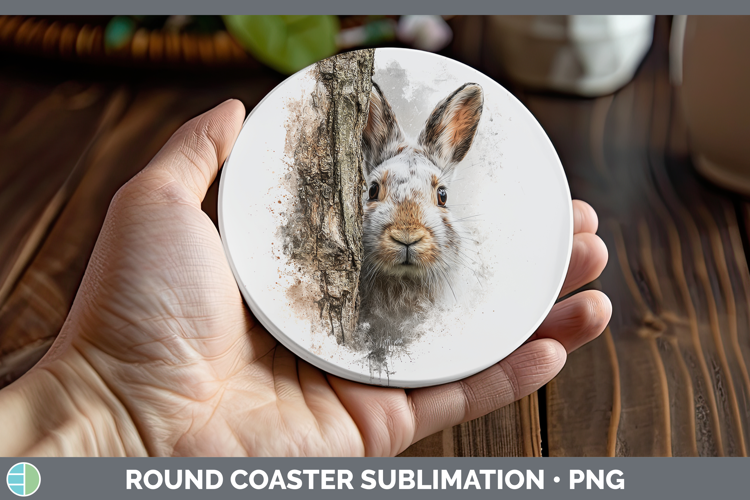 Snowshoe Hare Woodland Tree Peek Round Coaster Sublimation D