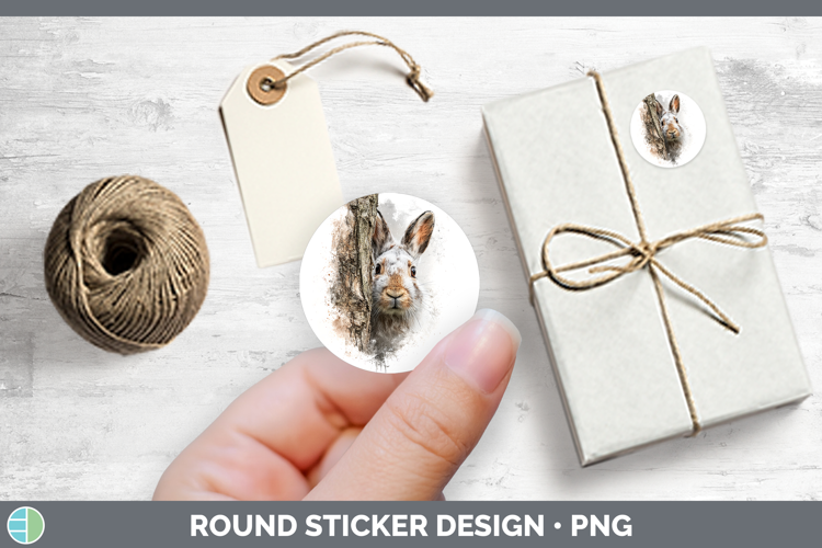 Snowshoe Hare Woodland Tree Peek Stickers Design