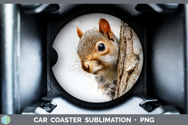Squirrel Woodland Tree Peek Car Coaster Sublimation Design