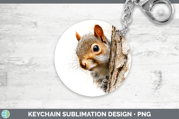 Squirrel Woodland Tree Peek Keychain Sublimation Design