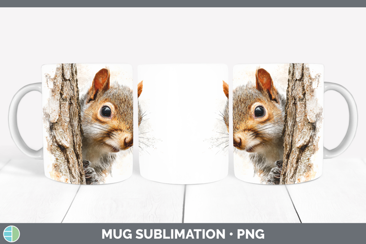 Squirrel Woodland Tree Peek Mug Wrap Sublimation Design